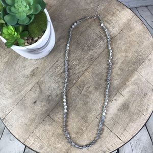 Handmade Long Agate Gray Stone Beaded Necklace